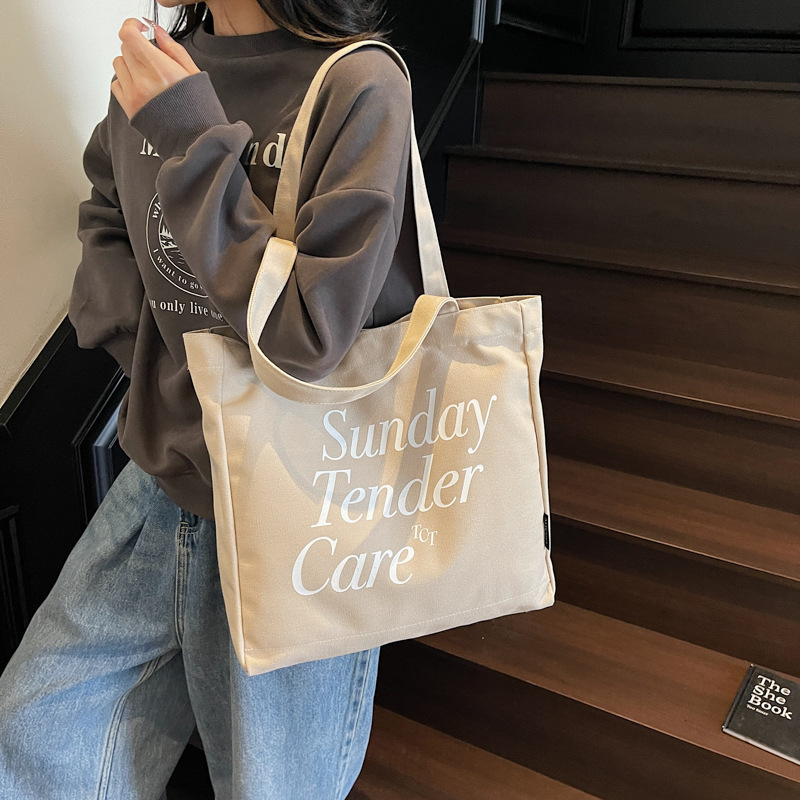 Free shipping designer Canvas Bag Korean Style Lazy Wind 2025 New Large Capacity Tote Bag Casual Commuter College Student Class Shoulder Bag