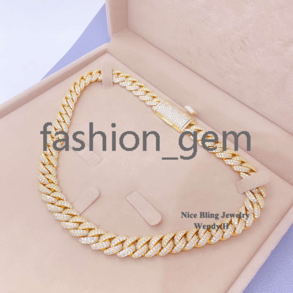 Hip Hop Iced Out Jewelry Factory Price Micro Pave High Quality Vvs d Color Diamond 12mm Moissanite Cuban Link Chain