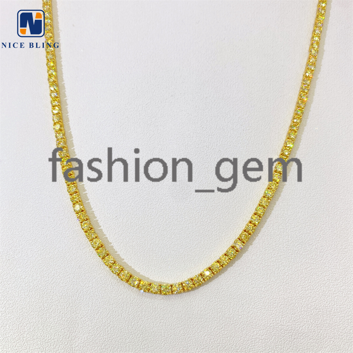 Bling HipHop Jewelry Yellow Tennis Chain Iced Out VVS Moissanite Diamond 4mm Colorful Tennis Fashion Jewelry Necklaces