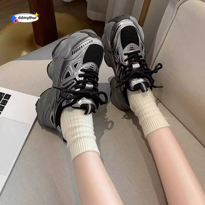 Women's Dad Sneakers 2025 Spring Summer New Thick Sole Height Increasing Mesh Breathable Versatile Lightweight Sports Casual Shoes ddmythur
