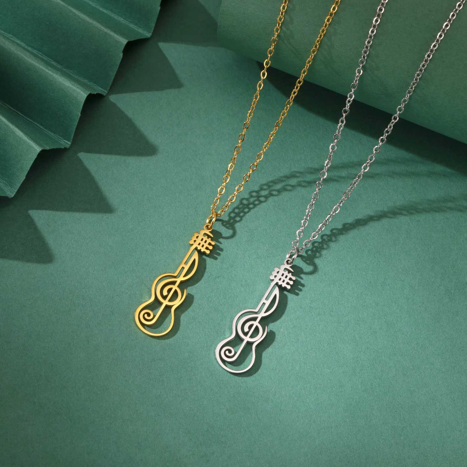 Unift Music Note Treble Clef Guitar Necklaces for Women Stainless Steel Pendant Trendy Music Jewelry Musician Violin Neck Chain W250618