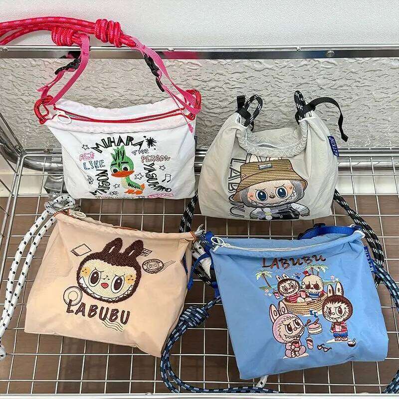 LABUBU Japanese Cute Belt Embroidery Waterproof Nylon Crossbody Bag Versatile Casual Shoulder Everyday Handbag Holiday Gift