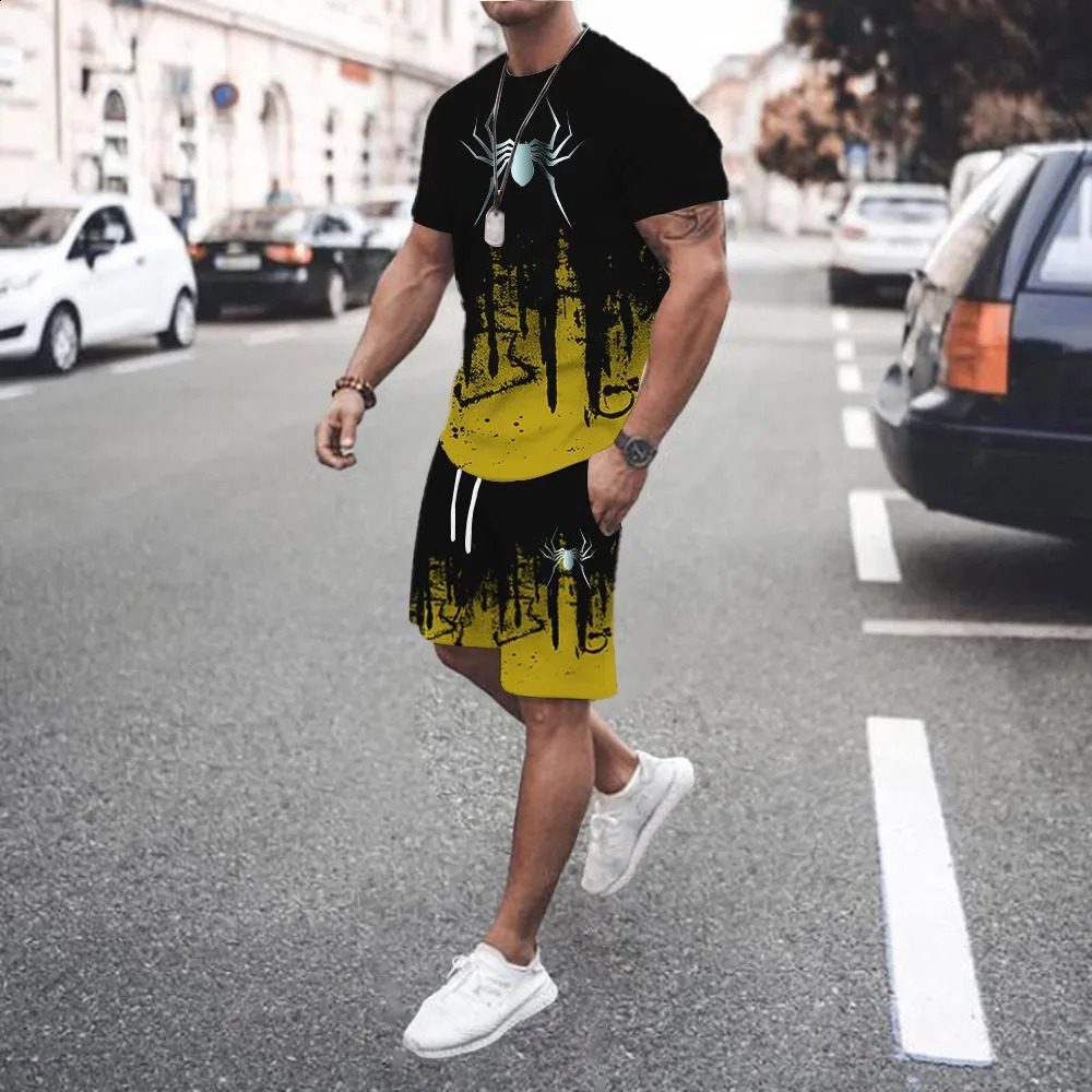 3D Printed Men s Casual Gradient TShirt Shorts Set Tracksuit Male 2 Pieces Fashion Outfit Man Clothing Jogging Suit 250614