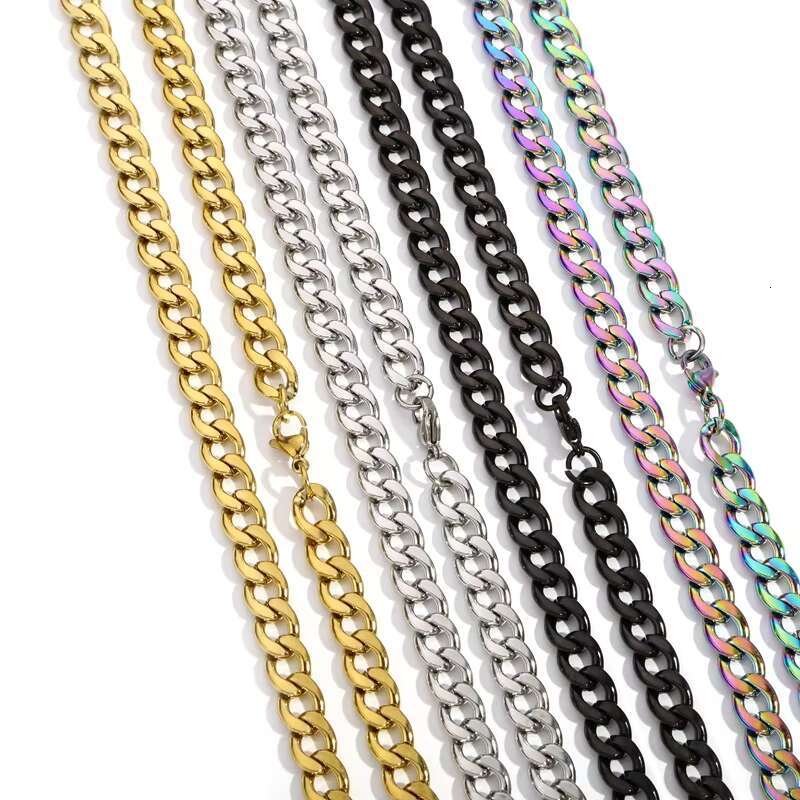 Hot Fashion Hip Hop 3/4/5/7/ 9mm 18K Gold Plated Miami Stainless Steel Necklace Link Curb Cuban Chain for Men