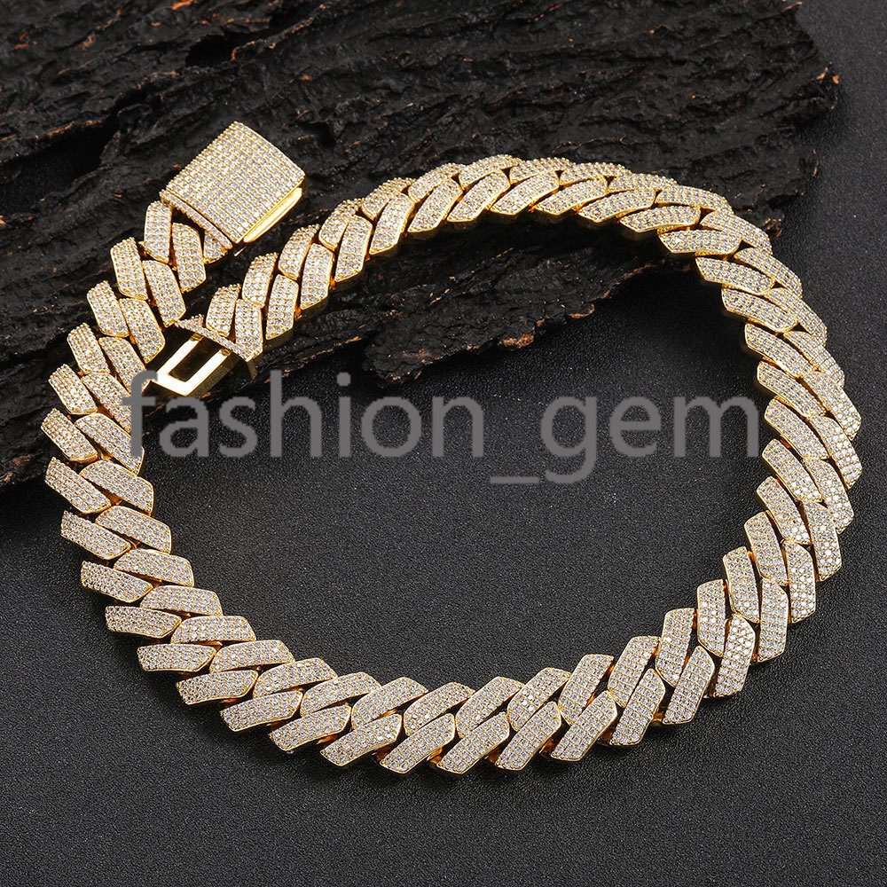 Wholesale Men Hip Hop Jewelry 20mm 3 Rows Gold Chunky Necklace Iced Out moissanite Prong Cuban Link Chain Necklace Diamond Cuban Chain