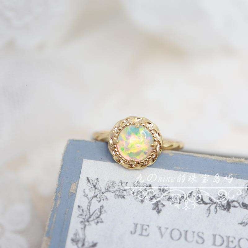 Fireworks and flowing lights.Round Small Sun Synthetic High Imitation Colorful Opal Ring Earrings Necklace Set