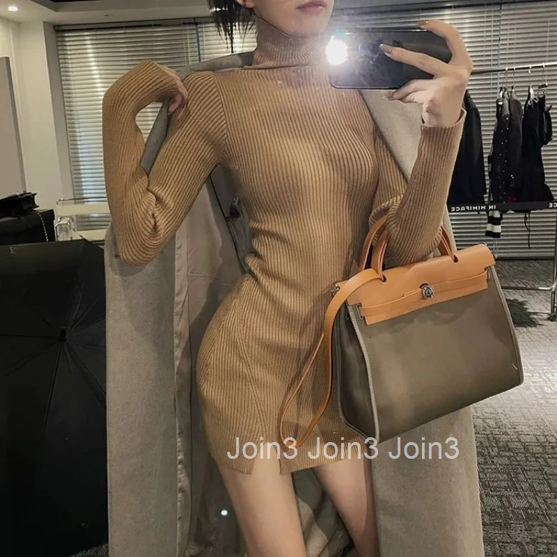Grey Crochet Clothing Turtleneck Brown Womens Dresses Knit Short Extreme Mini Split Female Dress Designer Beach Sale One-piece