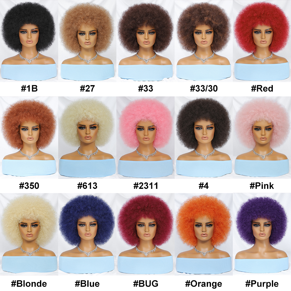 Fluffy Afro Synthetic Curly Short Glueless Chemical Fiber Wig for Black Women 10 Inches 13X4x1 Natural