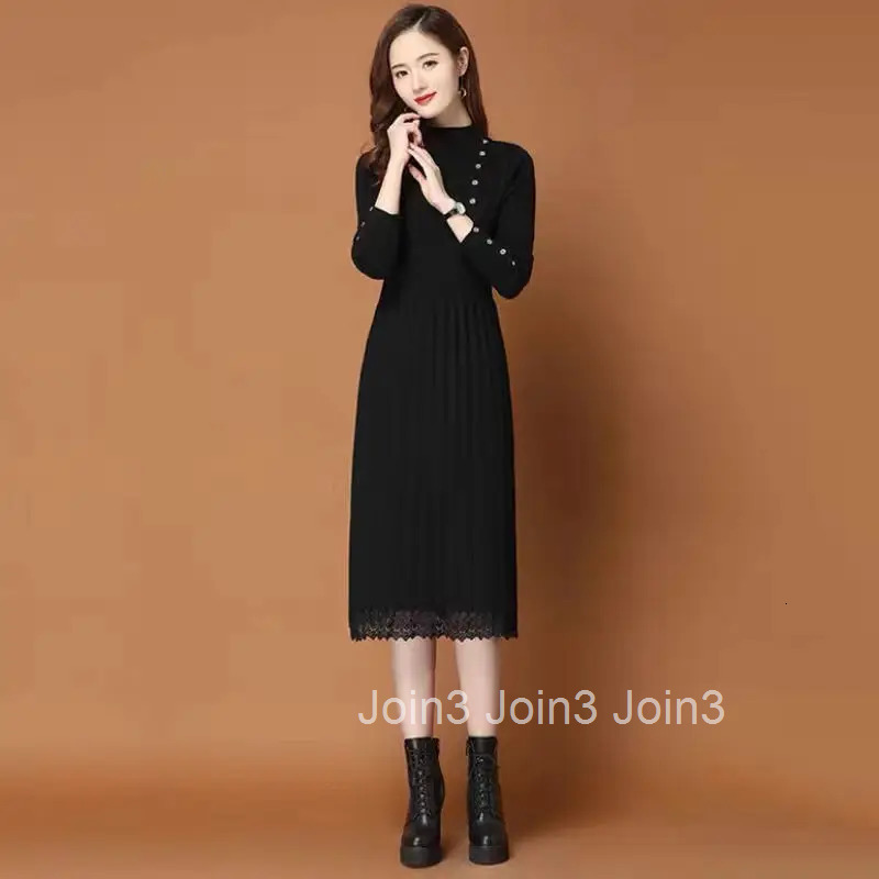 Black Long Crochet Maxi Knitted Evening Solid Clothes Turtleneck Beig Robe Dresses for Women Woman Dress Sleeve Cheap Casual Hot