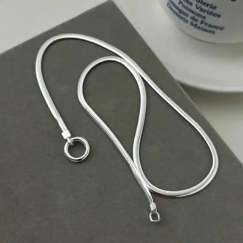 New Sterling Silver Necklace 45-50-55CM Simple Choker Snake Gold Bone Round Accessories Mens Womens Fine Jewelry Party Gift W250618