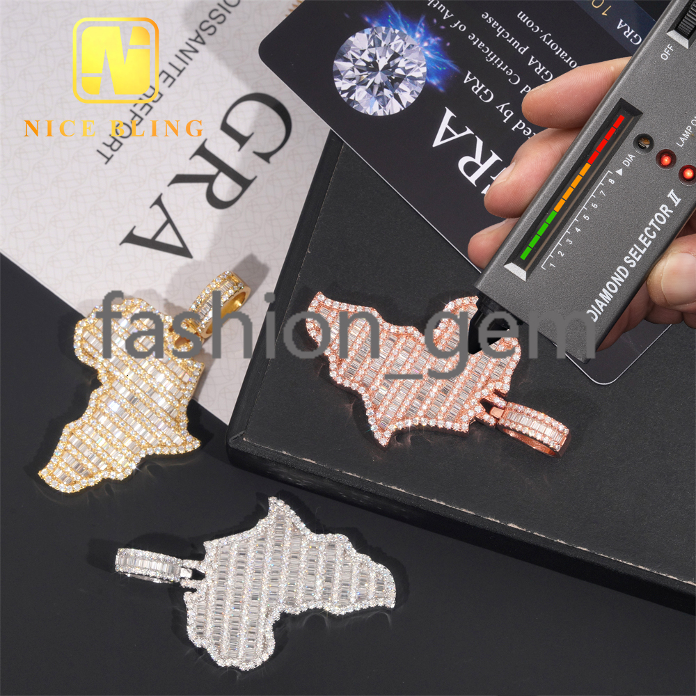 Africa Map Custom Iced Out Hip Hop Moissanite Jewelry Pendant 925 Sterling Silver VVS Moissanite Hip Hop Style Pendant
