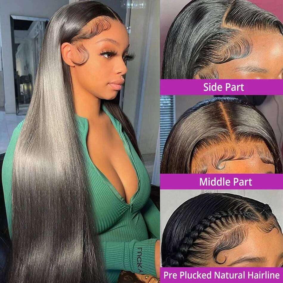 Mossily 30 42 Inch HD 13x6 Frontal Wigs Human Hair Straight Black 100% Raw Wig Brazilian Preplucked Lace Front 220 Density