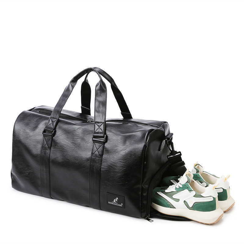 Gym Bag For Men Dry And Wet Separation PU Sports Bag Training Bag Shoe Compartment Single Shoulder Crossbody Bag Large Capacity Travel Bag