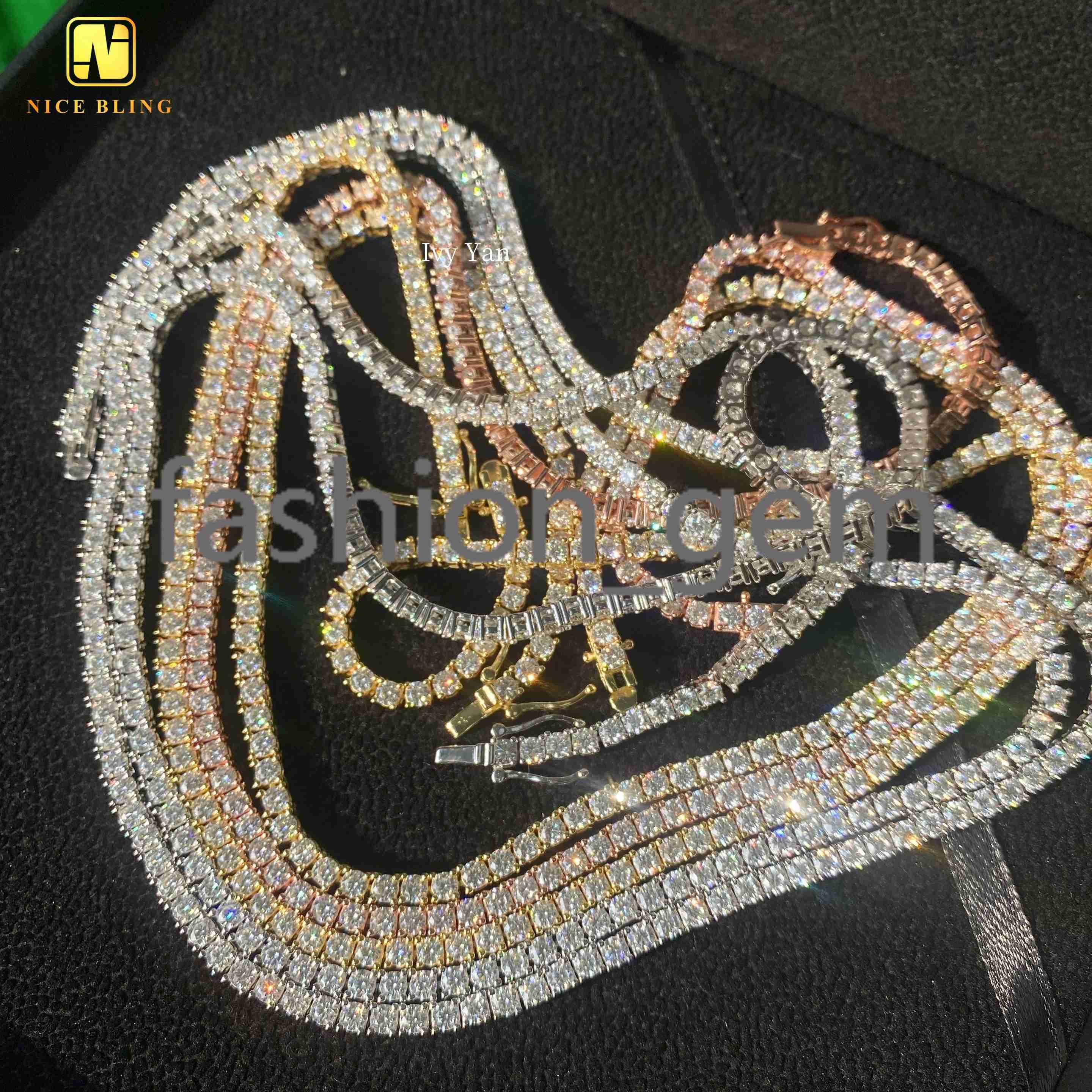 Factory Price Pass Diamond Tester 925 Silver 3mm Hip Hop Jewelry Bracelet Necklace Iced Out VVS Moissanite Diamond Tennis Chain