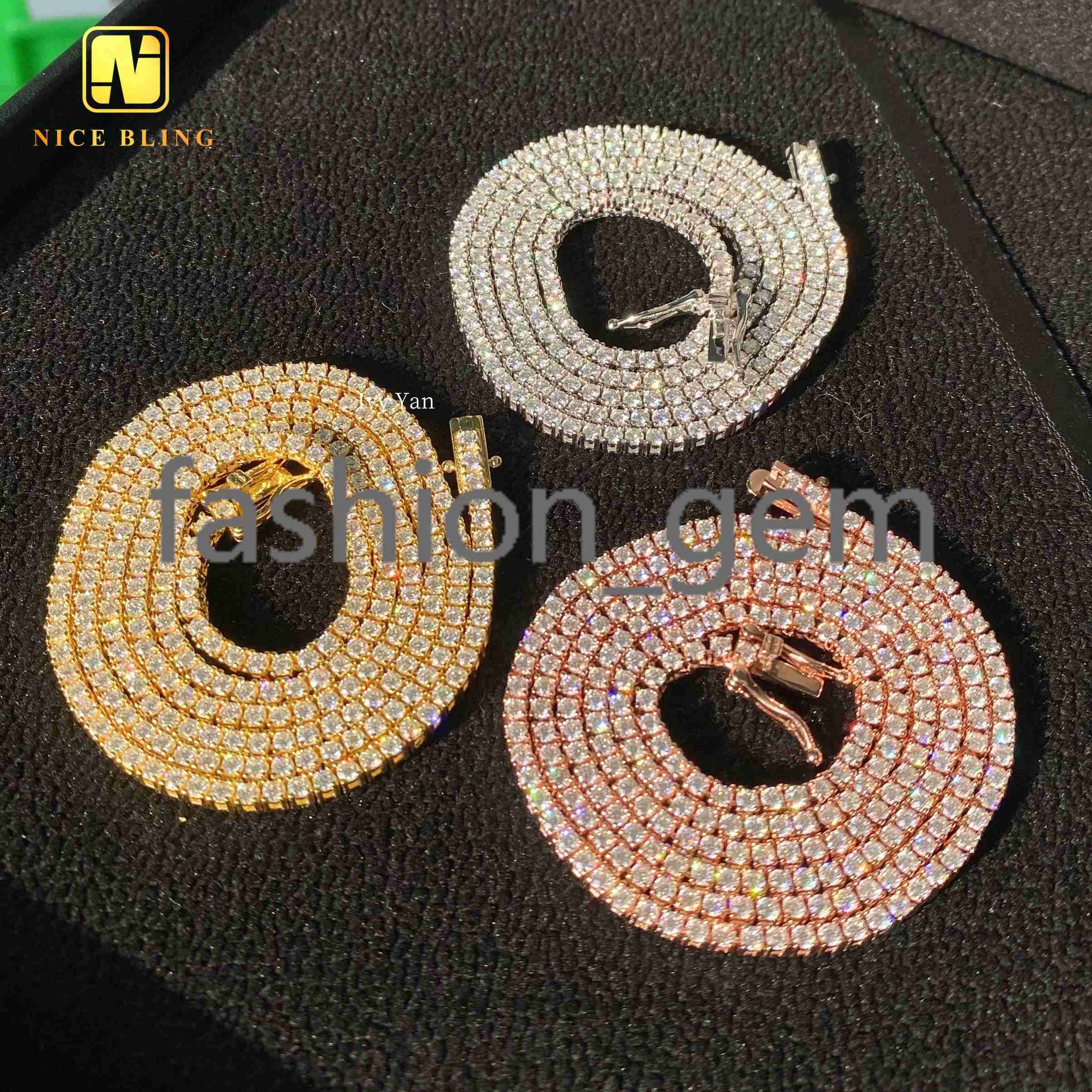 GRA Certificate Factory Price 925 Silver 2mm Hip Hop Jewelry Bracelet Necklace Iced Out VVS Moissanite Diamond Tennis Chain
