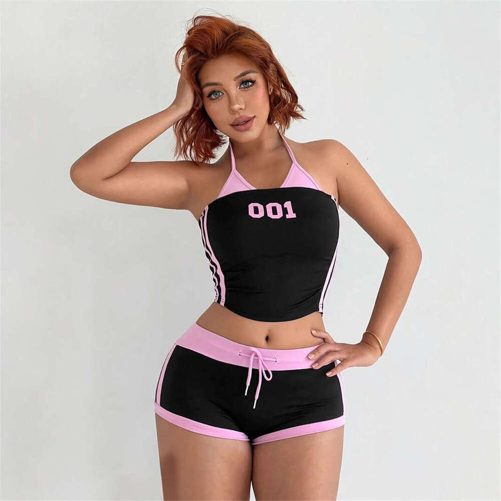 New Women's Sexy Spaghetti Strap Tube Top Color Block Halter Vest Set B5