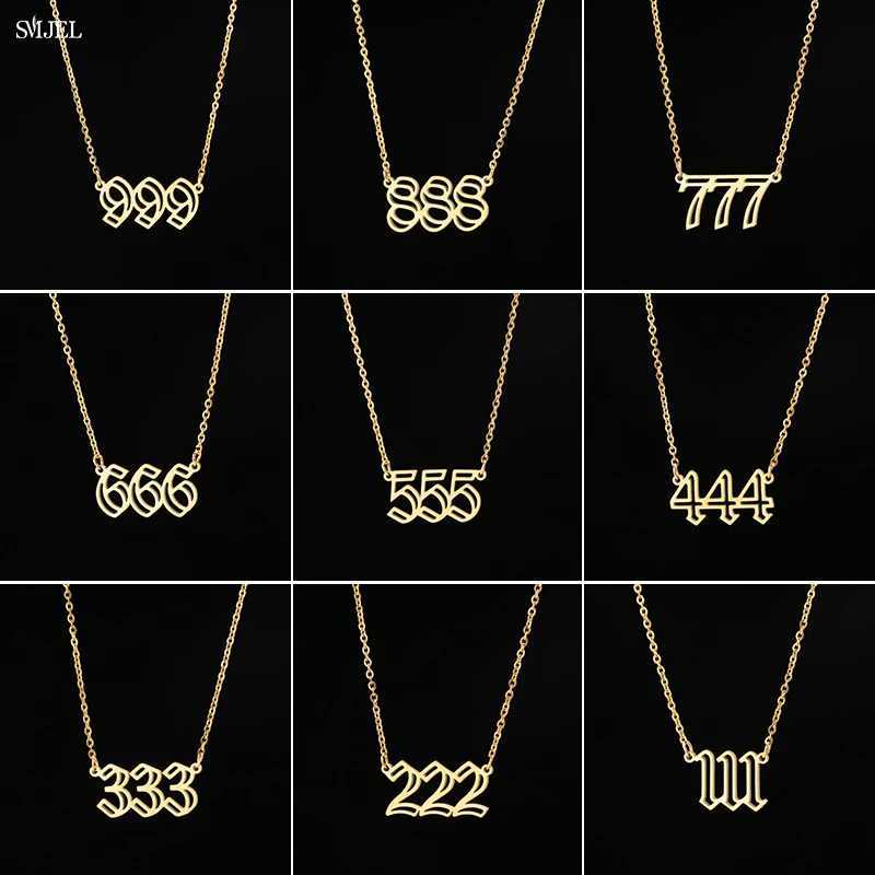 Lucky 777 Angel Number Necklace 111 222 333 444 555 666 888 999 Stainless Steel Number Pendant Necklaces Best Gift for Women Men W250618