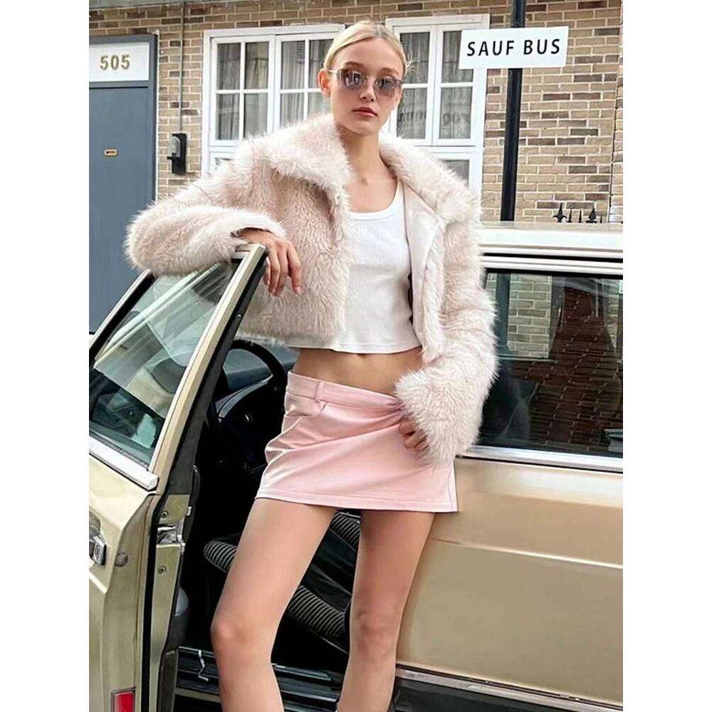 ZADORIN Preppy Style Fluffy Cropped Turn Down Collar Faux Coat Y2K Girls Fur Jacket Winter Clothes Women 2024