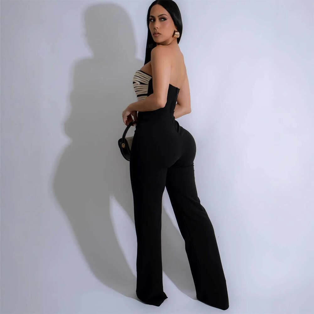 New Elegant Fashion Slim Fit Tube Top Backless Sexy Long Pants Jumpsuit Women's Clothing B5