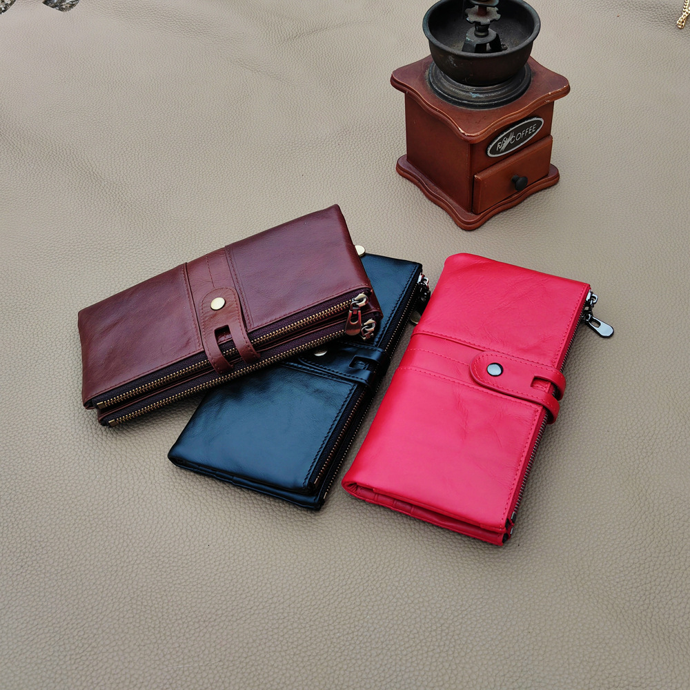 Free Luxury Bag Shipping Designer New Foreign Trade Women's Genuine Leather Long Wallet First Layer Cowhide Elegant Buckle Vintage Wallet