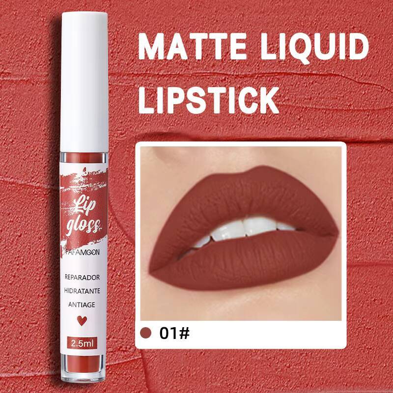 Korean Matte Liquid Lipstick Glaze Moisturizing Waterproof Durable Mud Non-stick Cup Rose Red Lip Gloss Makeup happy