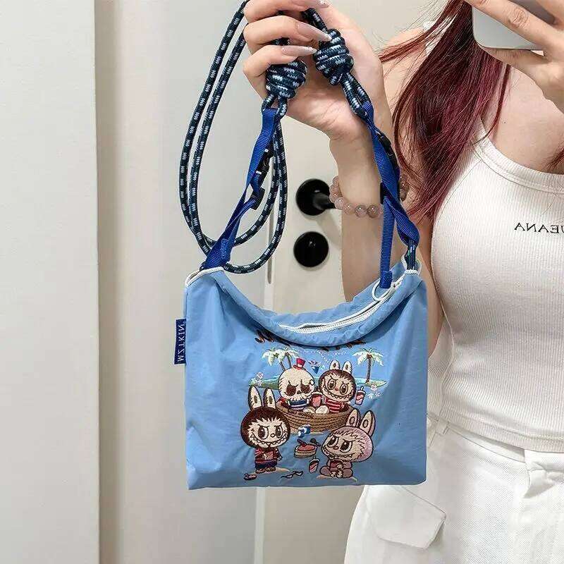 LABUBU Japanese Cute Belt Embroidery Waterproof Nylon Crossbody Bag Versatile Casual Shoulder Everyday Handbag Holiday Gift