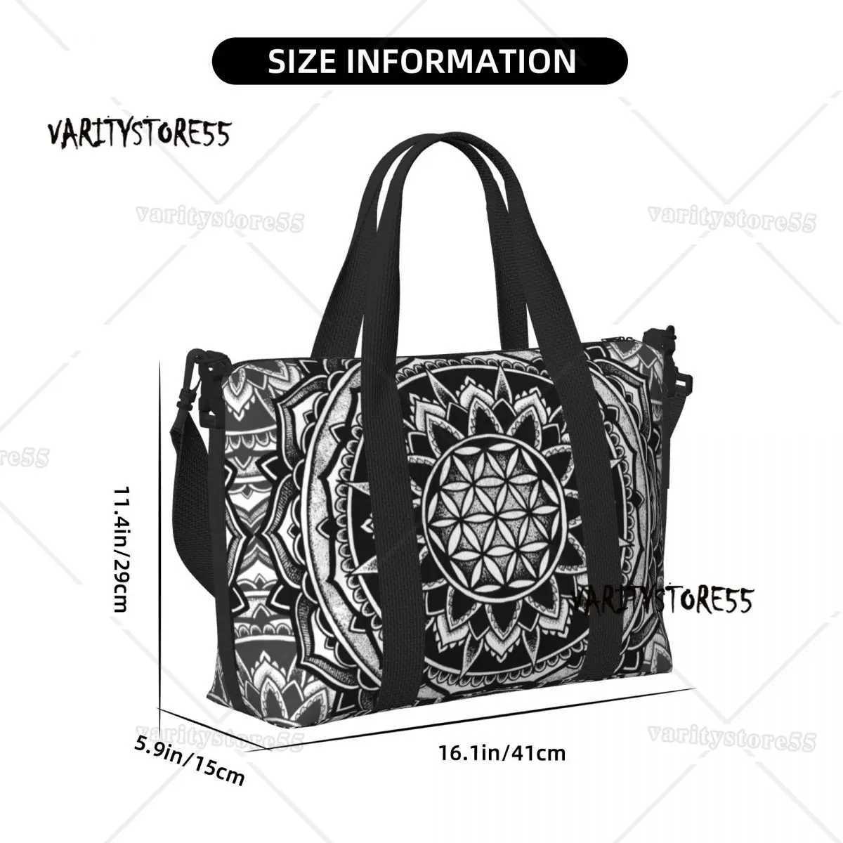 Custom Sacred Geometry Mandala Beach Tote Bag Women Flower Of Life Geometric Large Compartment Beach Gym Travel Bags W250618