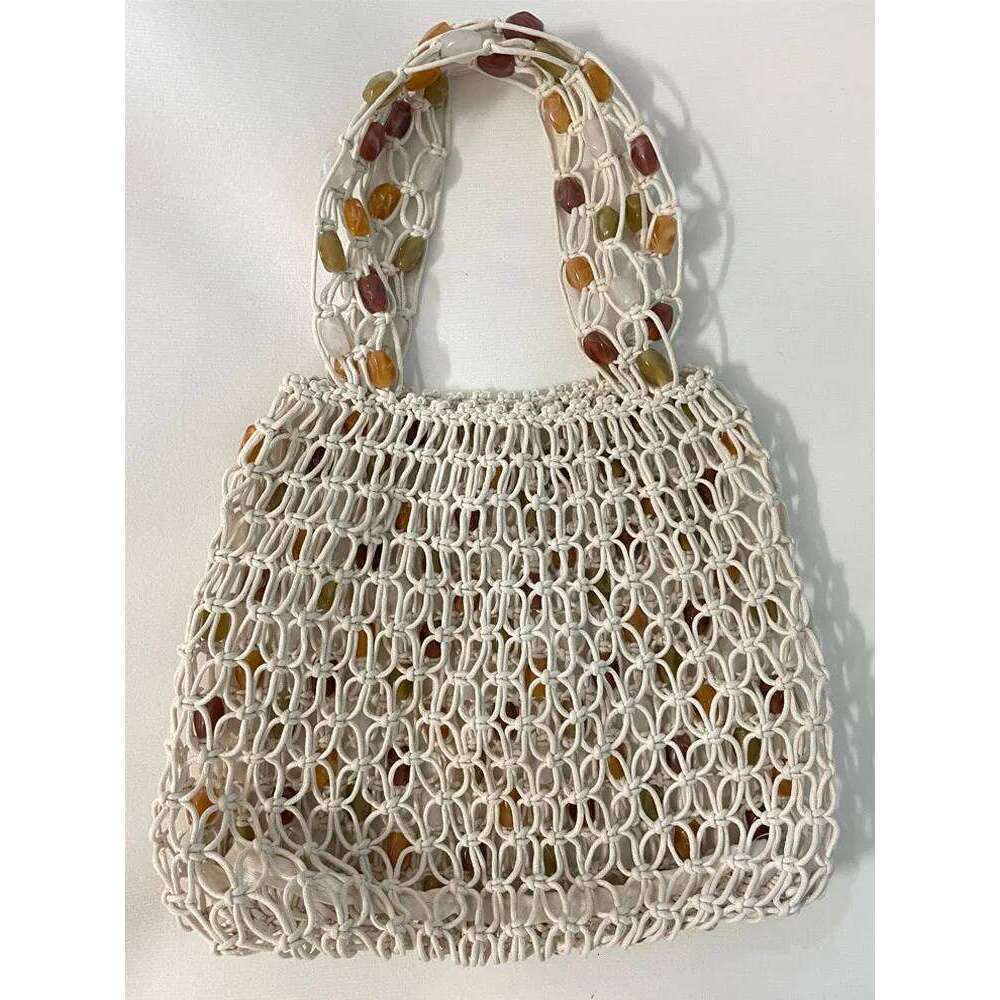 Women Beaded Summer Design Hollow-out Woven Bead Tote Shoulder Bag Female Small Handbag