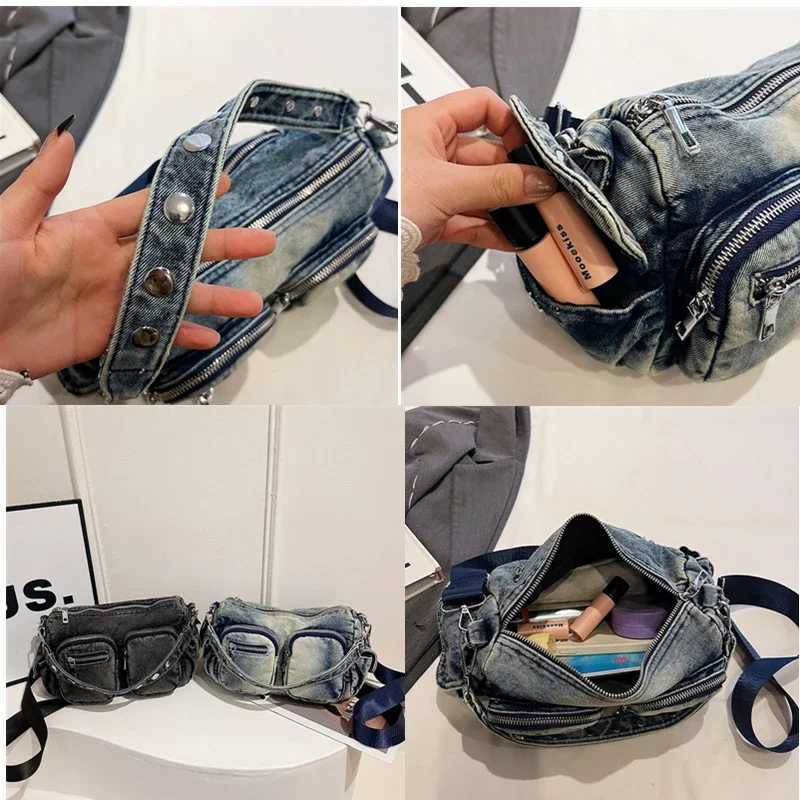 Denim Vintage Crossbody Shoulder Bag Fi Jeans Tote Bags Large Capacity Multiple Pockets Handbags Women Shoulder Bag B250618