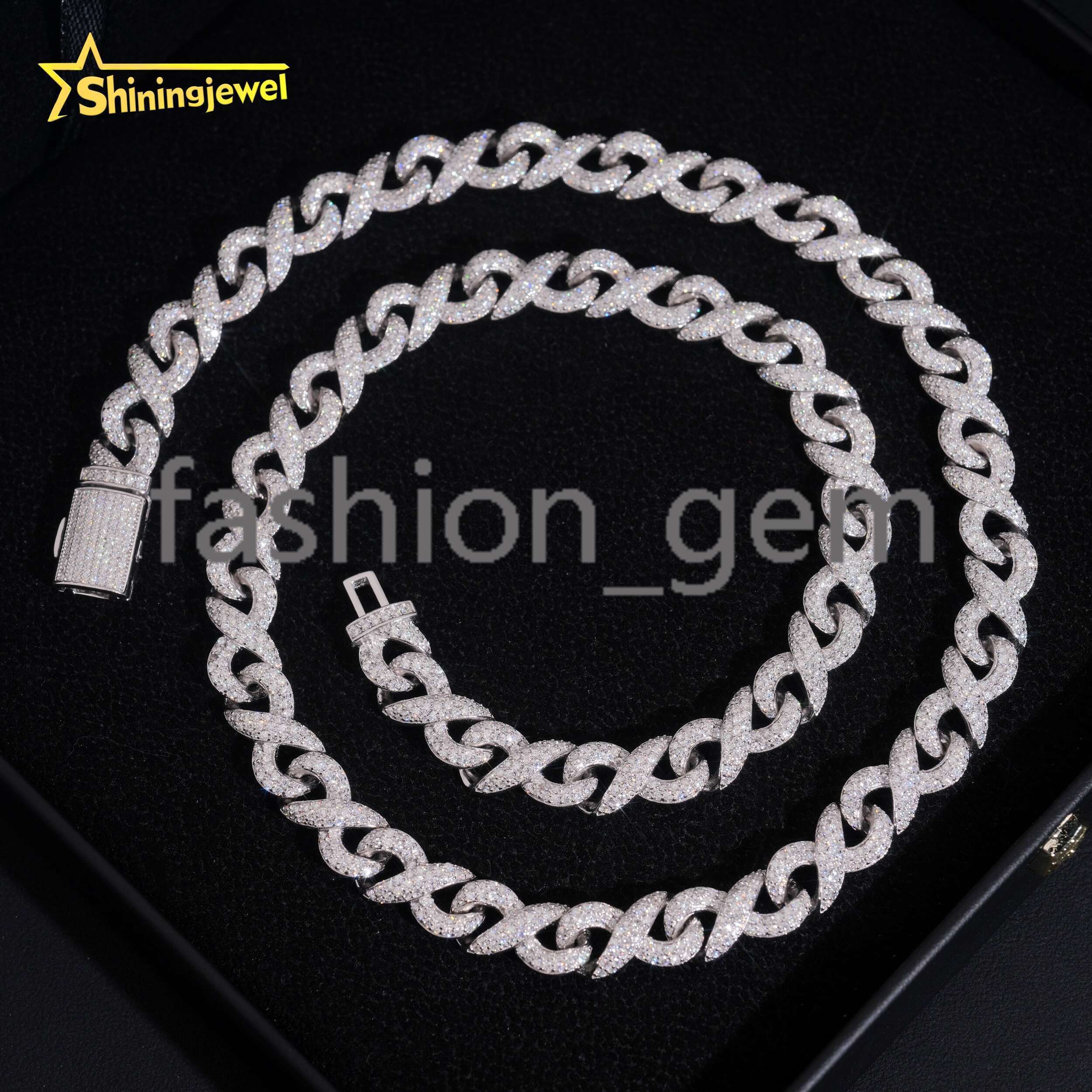 10mm Width 925 Solid Silver Iced Out Hip Hop Jewelry VVS D Moissanite Diamond Franco Cuban Link Chain Infinity Necklace Men