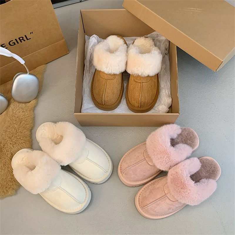 hot free shipping designer slippers for woman winter Indoor outdoor keep warm classic Plush sandals white pink