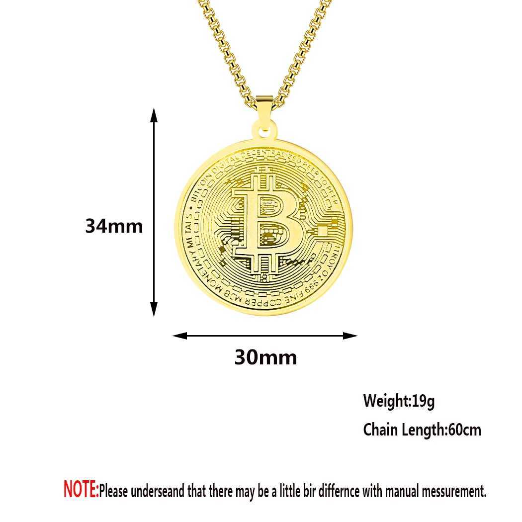Kinitial Circle Bitcoin Pendant Necklace Stainless Steel Bitcoin Charm Chain Choker For Men Women HipHop Jewelry W250618