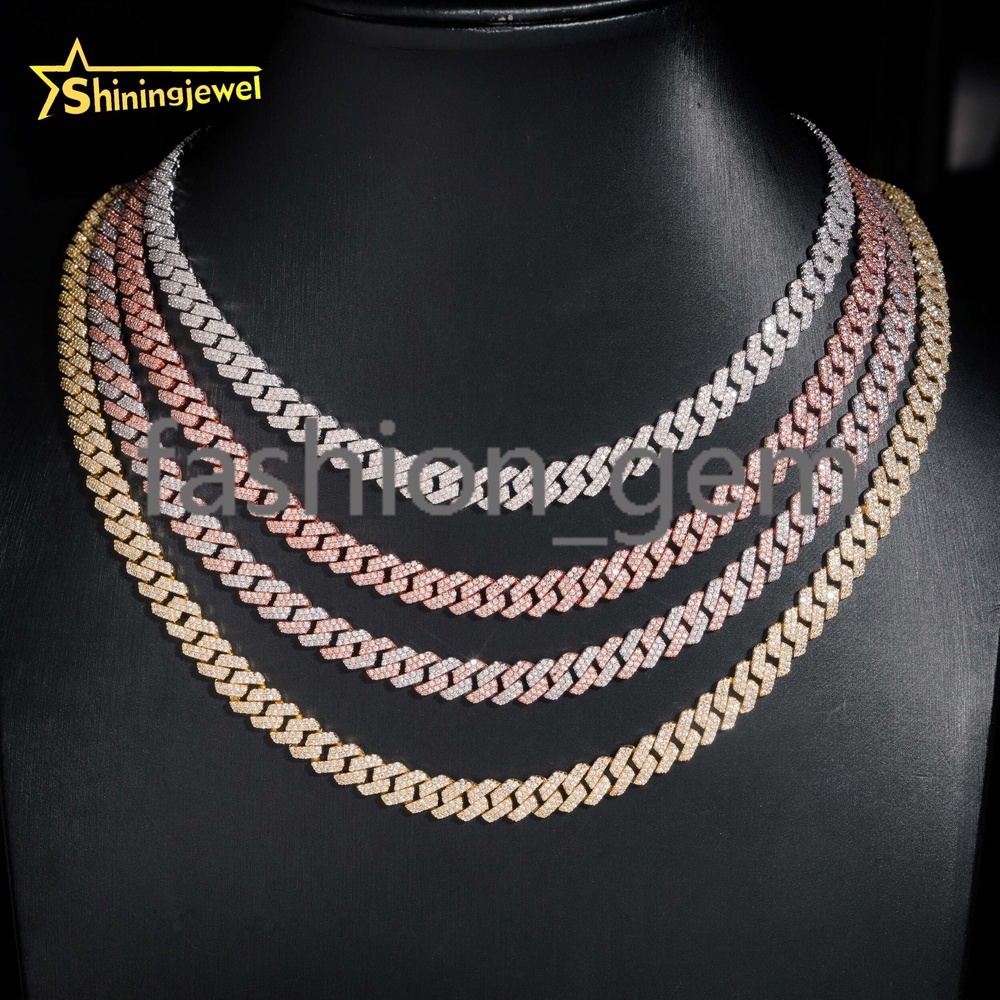 Hot Sale 8mm Iced Out Cuban Link Chain 925 Sterling Silver Gold Plated Pass Diamond Test VVS Moissanite Cuban Necklace