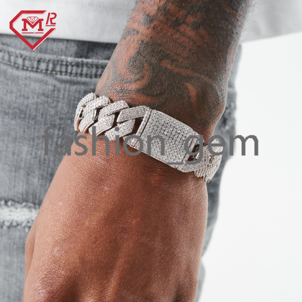 3rows 20mm Moissanite Prong Cuban Bracelet for Hip Hop Rapper Gra Certificated Vvs Moissanite Diamond Bracelet Men