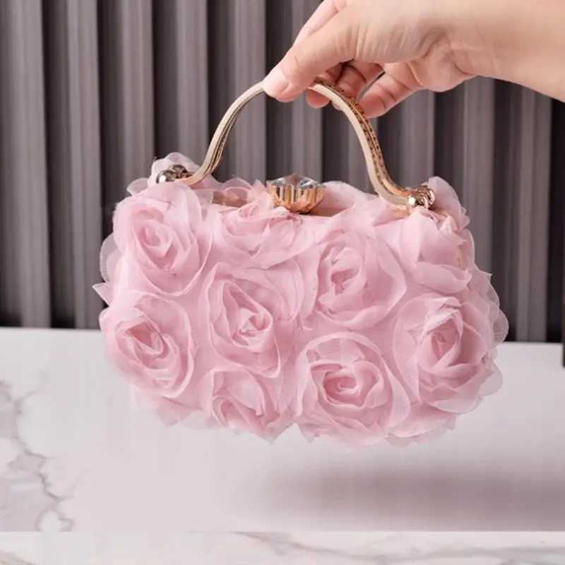 A3PE Ladies 3D Rose Flower Evening Bag with Chain for Bridal and Evening Gowns Rhinestones Top Handle Clutch Purse Handbag Z250618