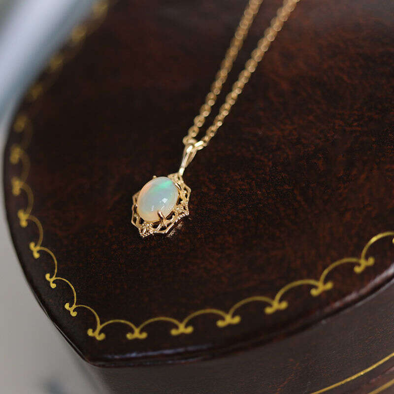 Egg Noodle Opal Lace Pendant Palace Style Gold-Plated Necklace for Women Ins Niche High-End