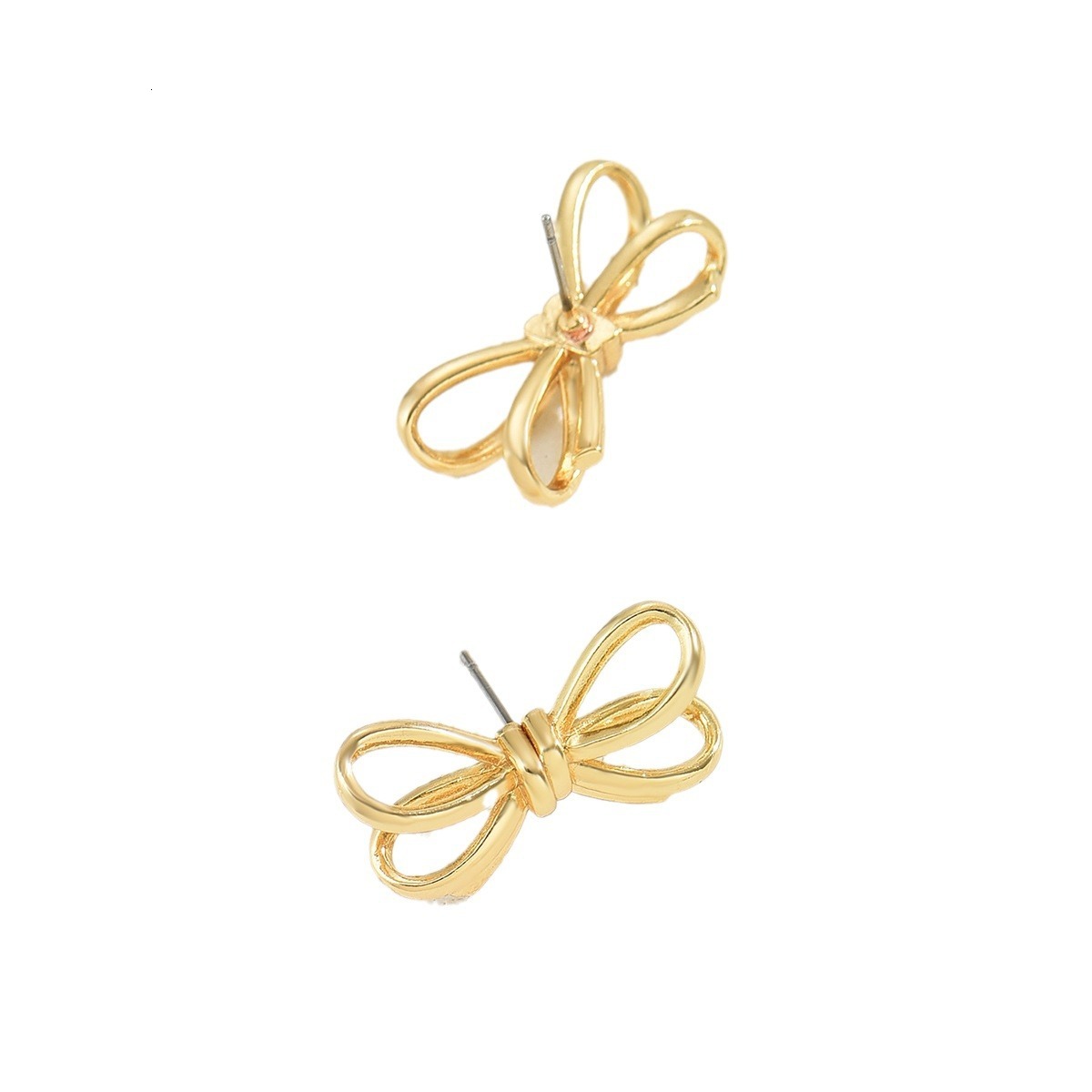 Sweet Korean Style Bowknot Personality Hollow Multi-layer Gold Stud Versatile Internet Celebrity Earrings