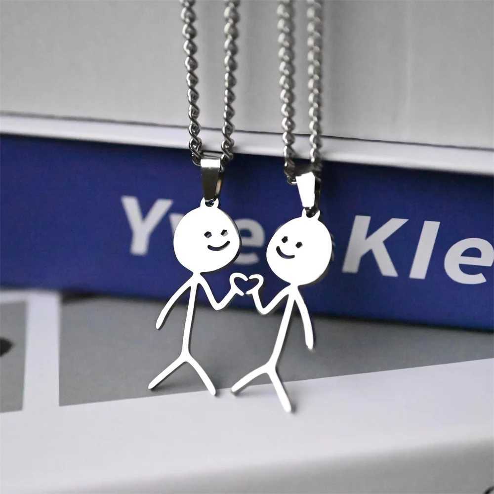 2025 Funny Middle Finger Stickman Necklace For Women Men Trend Titanium Steel Heart Pendant Chain Love Jewelry Couple Party Gift W250618