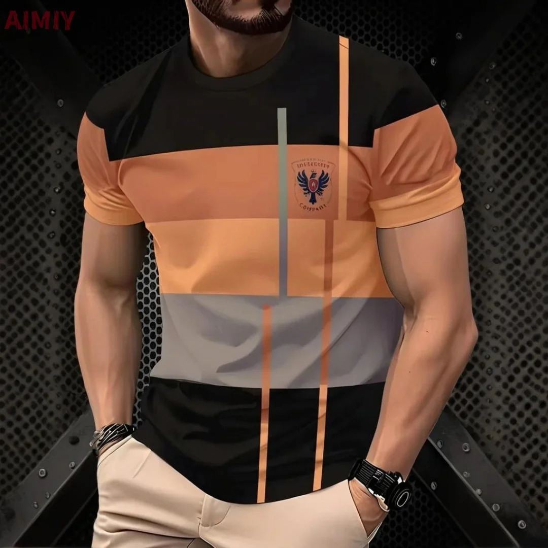 Mens Oversized Tshirt Summer Outdoor Casual Round Neck Short Sleeve Top Striped Printed Style OverSize Loose Clothing 250616