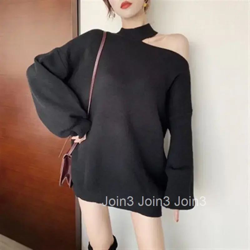 Womens Sweater Halter Neck Knit Tops for Woman Brown Off The Shoulder Pullovers Long Trend 2025 Sleeve Modern Korean Style Tall