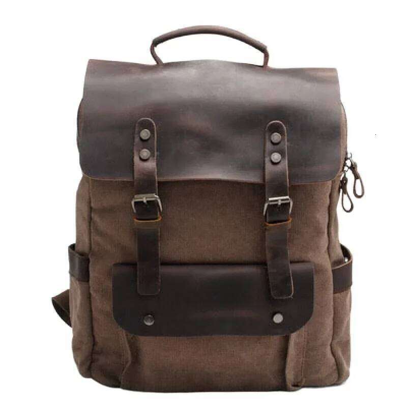 Vintagecanva Double Shoulder Unisex Preppy Style Pure Cotton Canva Horse Riding Cow Leather Book Bag Motorcycle Equi