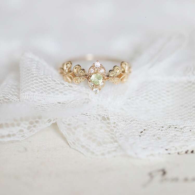 Luxurious and Beautiful Pine Forest Branch Natural Peridot Same Style Versatile Open Ring