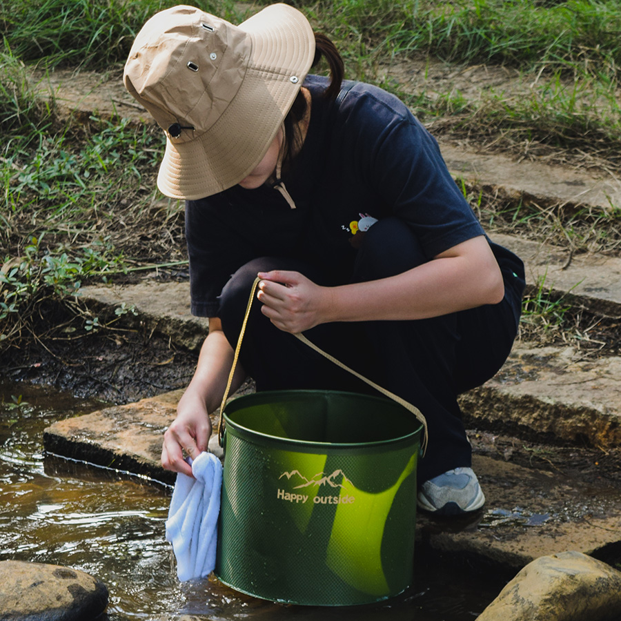Durable Lightweight 9 Liter Folding Bucket, Perfect for Camping, Hiking, and Picnics, Collapsible 9L Green Foldable Camp Sink & Portable Wash Basin Id