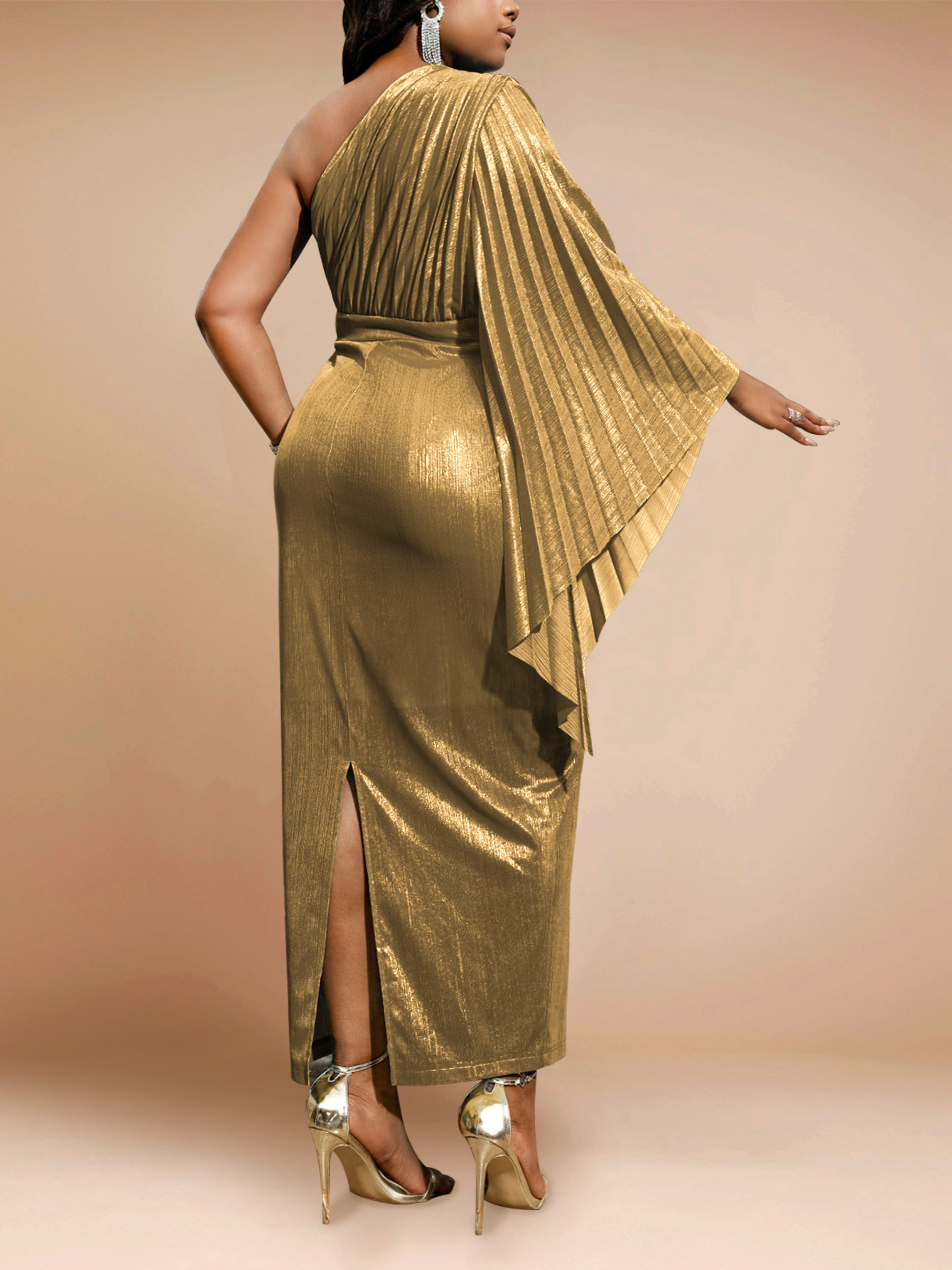 Luxury Gold Diagoal One Shoulder Designers Dresses For Woman Party Evening Wedding Prom Cocktail