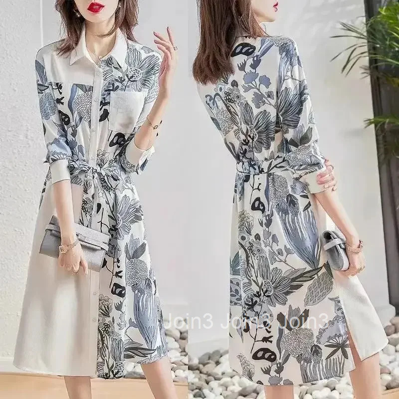 A Line Female Dress Printing Splicing Womens Long Sleeve Dresses Cheap Casual Clothes Trendy On Sale Clearance Curvy One Pieces