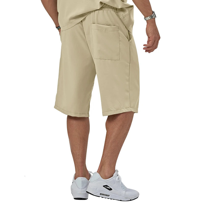 Mens 2Pcs Short Sleeve Shirt And Drawstring Shorts Set Casual Summer Outfit Lapel Button up Clothing Daily Wear 250617