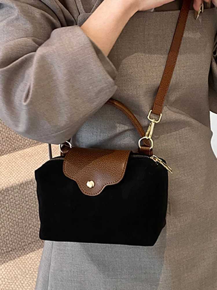 Contrast Color Suede Leather Crossbody Bags for Women Versatile Lady Out Small Handbags and Purse B250618