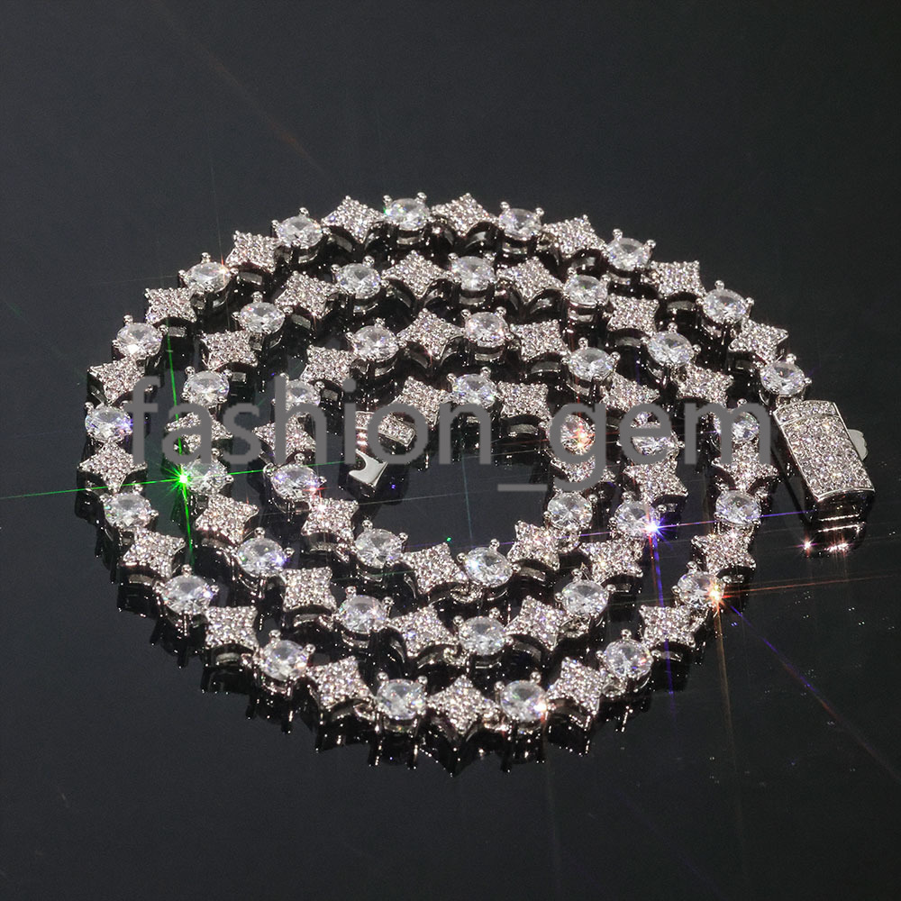 Hiphop Custom Star Shape Round Cut Shiny VVS Moissanite Chain 6mm 925 Sterling Silver Tennis Chain Womens Fine Jewelry
