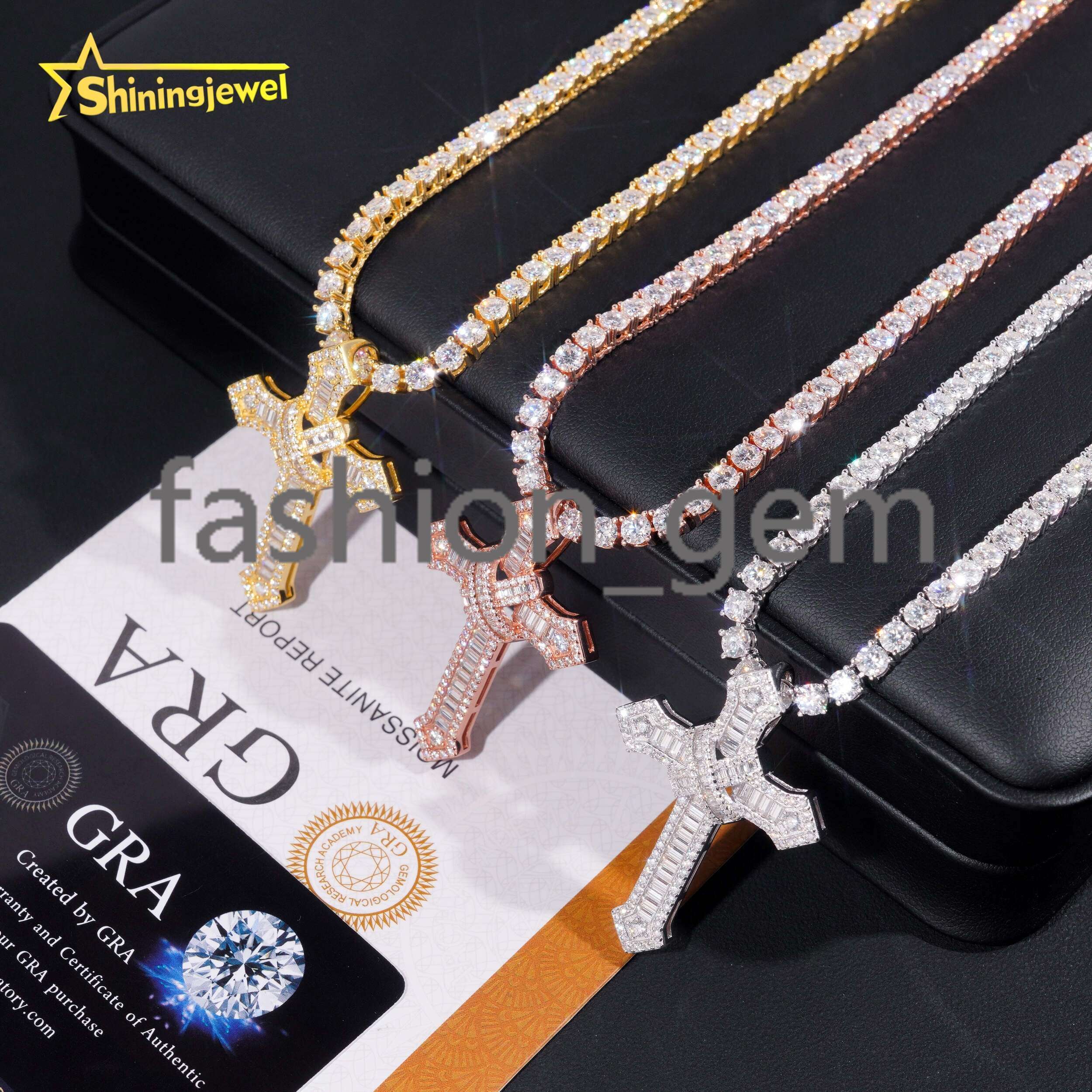 Wholesale Price Cross Iced Out Pendant Moissanite Gold Plated S925 Pass Diamond Test Moissanite Cross Charms Hip Hop Pendant