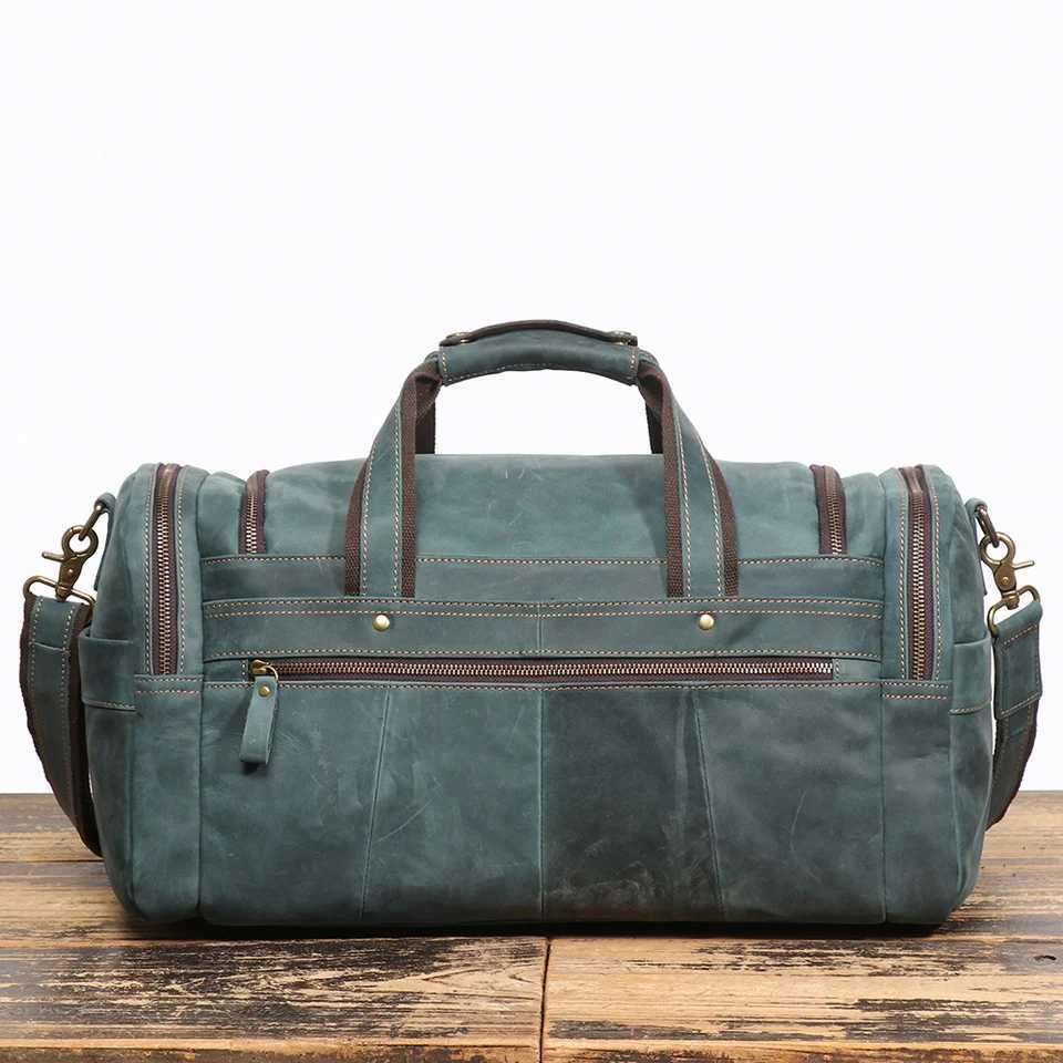 LUOKIR New Crazy Horse Leather Tote Luggage Bag Genuine Leather Mens Shoulder Crossbody Bag Short Trip Cowhide Travel Bag W250618